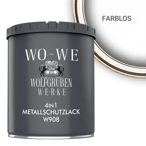 WO-WE Metallschutzlack 4in1 W908 - 0,75L bis 2,5L - Hochwertiger seidenglänzender Metallschutzlack für den Außenbereich. Bietet zuverlässigen Schutz vor Rost und ist einfach zu verarbeiten. Ideal für verschiedene Metalloberflächen.
