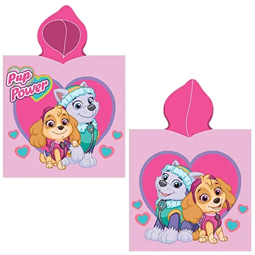 Paw Patrol Kinder Kapuzen Bade-Poncho Girl's Rosa 60x120 cm 100% Baumwolle Veloursqualität Poncho Bademantel Duschtuch Handtuch Badetuch Strandtuch Mädchen Pareo Pink Marshall Skye Ryder Rocky Zuma