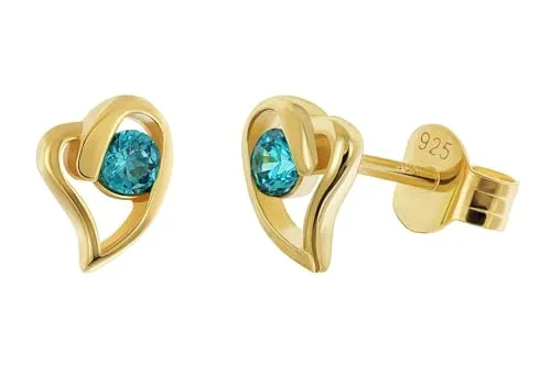 Acalee Damen Ohrstecker 925 Silber Vergoldet Herz London-Blau zauberhafter Ohrschmuck für Frauen, elegante Geschenkidee, AC8876-04