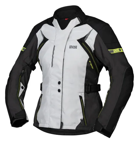 IXS Liz-ST Textiljacke für Damen - Wasserdicht in Grau/Schwarz/Gelb - XXL - Hochwertige Motorradjacke aus 450D Polyester mit solto-TEX® Membrane, atmungsaktivem Netzfutter und umfangreicher Verstellmöglichkeiten für optimalen Tragekomfort.