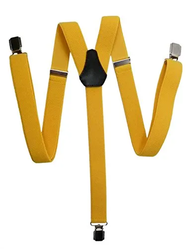 Olata Y-förmige Hosenträger Herren und Damen/Schmale Hosenträger mit Metall-Clips mit Kunststoffbeschichtung– 2,5 cm. Gelb