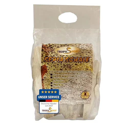 Tropic Shop, 1Kg 12-25cm Große Sepiaschalen Packung, 100% Reine Qualität, Optimale Gesundheitsförderung, Kalziumversorgung, Premium Pflege & Aufbau, Geeignet für Reptilien und Vögel