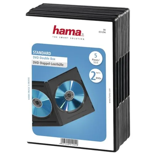 Produktbild Hama DVD-Doppelhülle 5er-Pack (auch passend für CDs und Blu-Rays) mit Folie zum Einstecken des Covers, schwarz