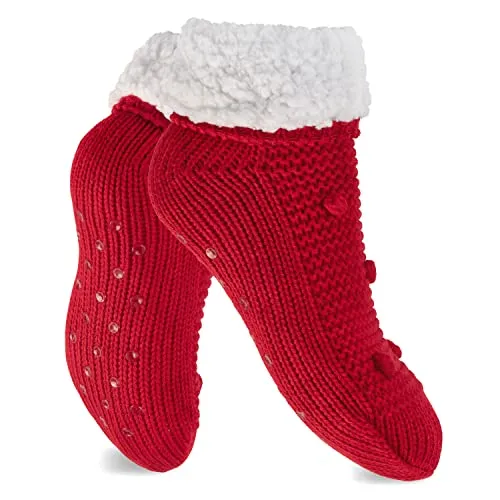 Footstar Damen weiche Winter Socken Stoppersocken ABS - Rot 39-42
