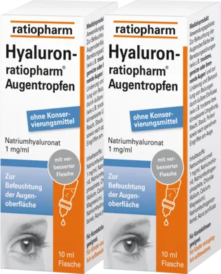 ratiopharm HYALURON-RATIOPHARM Augentropfen 2X10 ml - Arzneimittel für trockene Augen, spenden Feuchtigkeit mit Hyaluronsäure, ideal auch für Kontaktlinsenträger, ohne Konservierungsstoffe und bis zu 6 Monate nach Anbruch haltbar.