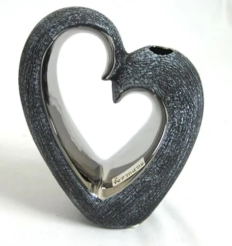 Keramik - Vase - Herz anthrazit-Silber, ca. 16cm