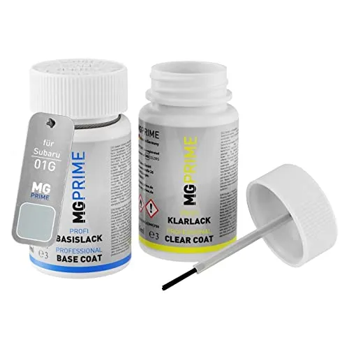 MG PRIME Autolack Lackstift Set für Subaru 01G Premium Silver Metallic/Delphinsilber Metallic Basislack Klarlack je 50ml