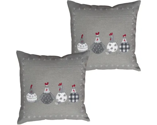 matches21 HOME & HOBBY Kissenbezüge Kissenbezüge TAMI 40 x 40 cm witziges Hühner-Motiv grau Landhausstil, (2 Stück), Kissenhüllen für Sofakissen Dekokissen Zierkissen