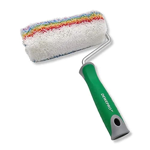 DEWEPRO® 18cm Farbroller inkl. Steckbügel - langflorige Farbwalze mit ergonomischem 2-Komponenten-Griff - geeignet für Dispersionsfarben, Acrylfarben, Latex-Farben, Silikon- und Silikat-Farben