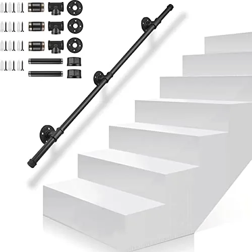 Gorssen Handlauf für Treppen, 150cm Edelstahl Geländer Rutschfest Innen Außen, Industriegriff für Treppensteigen Wandgeländer Stützsatz für Ältere, Kinder
