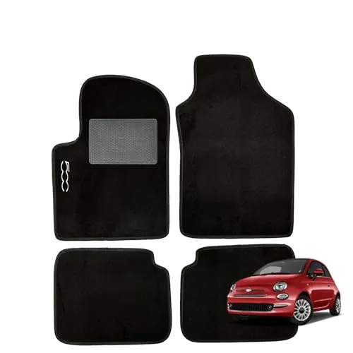Fußmatten Auto aus schwarzem Teppich für 500 von 2007 bis 2012, mit genähtem Fersenpolster und rutschfestem Klettverschluss