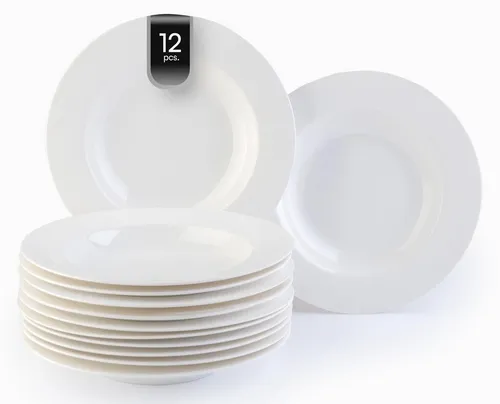 Home4You Suppenteller, Ø 21,5 cm aus Bone China, Spülmaschinenfest - Hochwertige Suppenteller im 12er Set aus langlebigem Bone China, ideal für Alltag und besondere Anlässe. Mit einem Durchmesser von 21,5 cm vereinen sie Eleganz und Funktionalität.