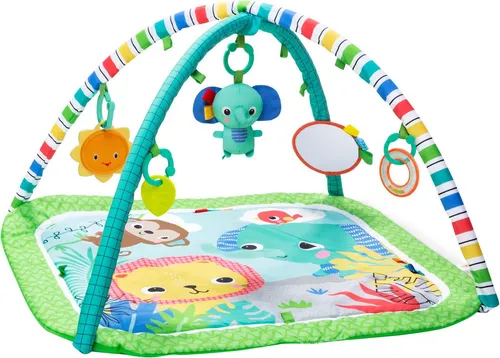 Bright Starts Baby Gym Wild Wiggles™ FoldAway Activity Gym™ - Spielbögen für Babys, mit platzsparender FoldAway-Spielzeugstange und 5 interaktiven Spielzeugen für vielseitigen Spielspaß und motorische Förderung.