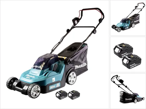 Makita DLM 432 G2 Akku Rasenmäher 36 V - Rasenmäher mit 43 cm Schnittbreite und leistungsstarkem Brushless-Motor, inklusive 2x 6,0 Ah Akkus für langanhaltende Leistung ohne Kabelsalat.