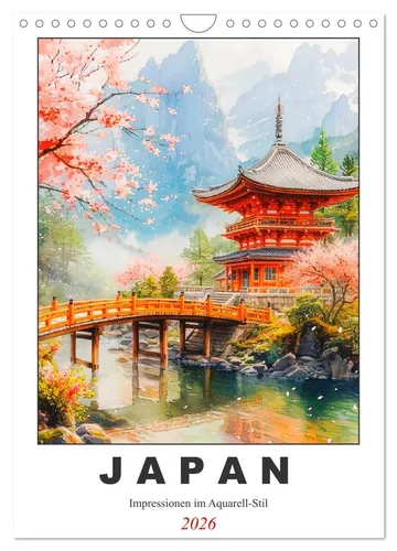 Rose Hurley | Japan: Impressionen im Aquarell-Stil Wandkalender 2026 - Kalender mit 14 künstlerischen Aquarellbildern, die die Schönheit Japans einfangen. Ideal für Kunstliebhaber und als Geschenk.