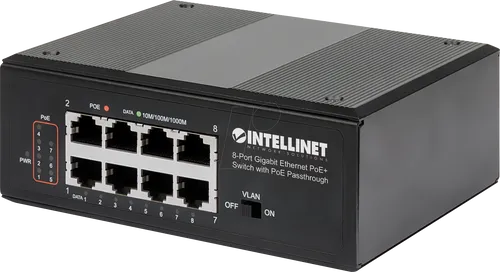 Intellinet 8-Port PoE+ Gigabit Switch mit PoE-Passthrough - Netzwerk-Switches mit PoE-Passthrough für einfache Installation und Energieeffizienz, ideal für moderne Netzwerklösungen.
