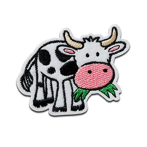 Kuh Tier - Aufnäher, Bügelbild, Aufbügler, Applikationen, Patches, Flicken, zum aufbügeln, Größe: 3,8 x 5,4 cm
