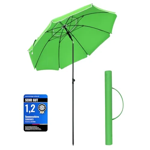 SONGMICS Sonnenschirm 2m - Neigbar & Tragbar - Der 2m Gartenschirm bietet mit UPF 50+ optimalen Schutz vor UV-Strahlen. Höhenverstellbar und windresistent, ideal für Balkon, Terrasse oder Strand. Leicht zu transportieren in der praktischen Tragetasche.