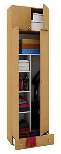 VCM Holz-Besenschrank mit 6 Fächern - Bürostühle: Robuster Mehrzweckschrank mit 6 Fächern und einer praktischen Schublade für optimalen Stauraum und Ordnung im Haushalt.