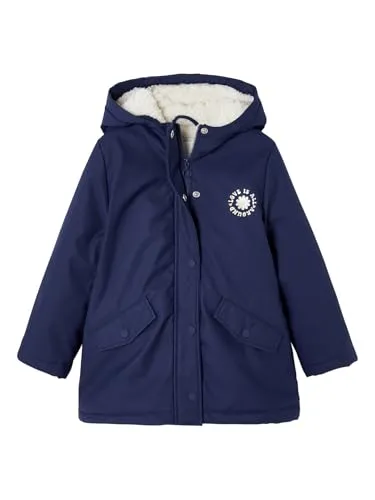 Vertbaudet Mädchen Regenjacke mit Kapuze & Teddyfleece-Futter indigo-blau 128