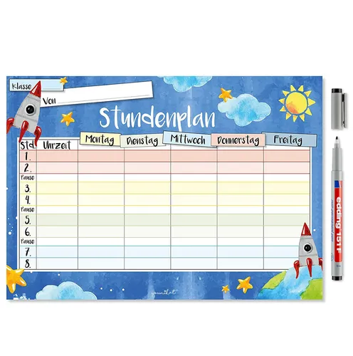 Weltall Stundenplan mit Selbstklebender Rückseite I DIN A4 I mit Stift dv_547