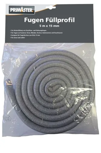 Primaster PE-Fugenfüllprofil Grau 5m x 15mm Fugenprofil Rundschnur Fugenschnur