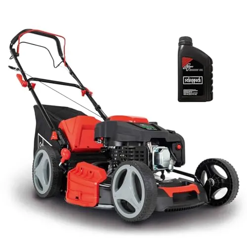 Scheppach Benzin-Rasenmäher MS230-53 | 53cm Schnittbreite mit Radantrieb - Rasenmäher für große Flächen bis 1800 m², 224 cm³ 4-Takt-Motor, 6 PS, effiziente XXL-Schnittbreite, integrierte Mulchfunktion und zentrale Schnitthöhenverstellung für individuelles Mähen.