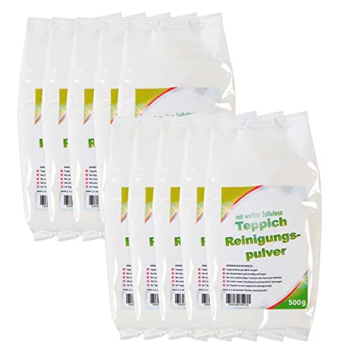 Teppich Reinigungspulver mit je 500 Gramm für ca. 100-200 qm Teppichfläche - Made in Germany - mit frischen Zitrusduft 10 x