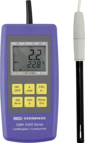 Greisinger GMH 3451 Feuchtigkeitsmesser - Feuchtigkeitsmessgerät mit vielseitigen Messfunktionen wie TDS, Leitfähigkeit und Temperatur, ideal für präzise Wasseranalysen. Robustes Design mit IP65 Schutz.