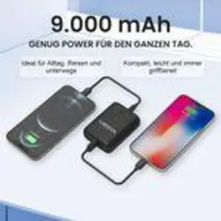 VIESTA® Mini Powerbank 9.000 mAh Schwarz – kompakte 22,5 W Schnelllade-Powerbank mit PD 20W, USB-C Ein-/Ausgang, USB-A Ausgang, LED-Anzeige