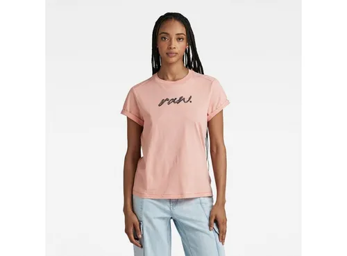 G-Star RAW Damen RAW Dot Top in Rosa - Stylisches T-Shirt für Damen mit geripptem Ausschnitt und einzigartigem RAW Dot Grafikprint auf der Brust – perfekt für lässige Looks.