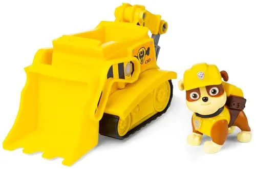 PAW Patrol, Baustellen-Fahrzeug mit Rubble-Figur (Sustainable Basic Vehicle/Basis Fahrzeug), Spielzeug für Kinder ab 3 Jahren