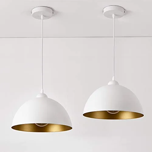lux.pro Hängeleuchte 2er-Set - Stilvolle Hängelampe Weiß-Gold - Moderne Hängeleuchten im 2er-Set für stilvolles Wohnen. Höhenverstellbar und robust, ideal für jeden Wohnbereich. Elegantes Design mit weißem Metall und goldener Innenseite.