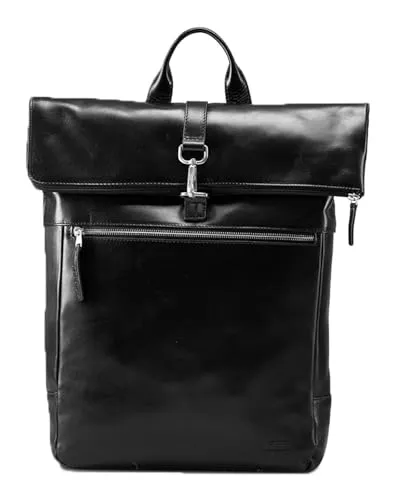 Jost Rucksack Skagen Kurier schwarz - Eleganter Rucksack aus 100% edlem Vollrindleder mit Laptopfach, ideal für den Alltag und umweltfreundlich dank recyceltem PET-Innenmaterial.