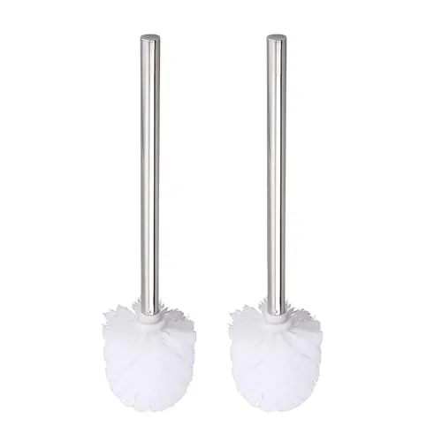 Stück Toilettenbürste, Edelstahlgriff, WC-Bürste mit langem Griff, WC-Bürste, Durchmesser 8 cm, austauschbarer Bürstenkopf (weiß) 2
