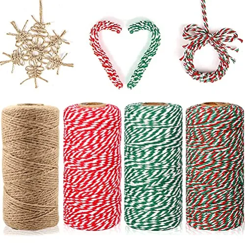 200M Bäckerschnur Grün Rot und Weiß Bindfäden Braun Natur Juteschnur, Baumwollkordel 2mm Garten Kordel Bakers Twine Schnur für Geschenke Verpacken an Weihnachten, DIY Kunstgewerbe, Gartenarbeit (4)
