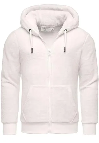 Amaci&Sons Herren Teddy Sweatjacke Plüsch Hoodie Pullover Zipper Jacke 4076 Weiß M
