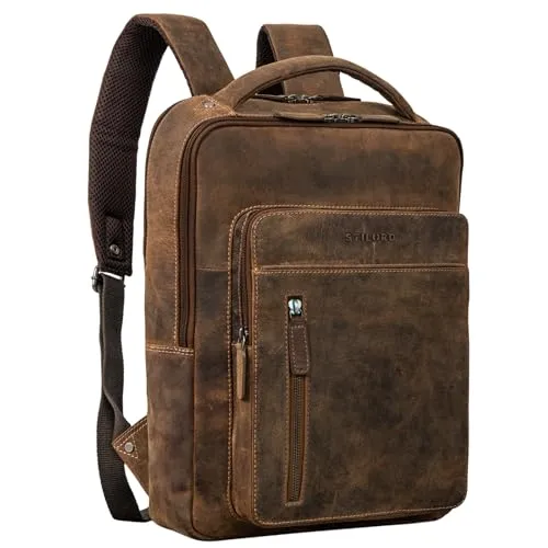 STILORD 'Tory' Leder Rucksack – Vintage Business Laptoprucksack für Herren und Damen - Tagesrucksäcke aus 100% Echtleder mit Trolley-Aufstecksystem und viel Stauraum. Ideal für Uni, Büro und Reisen – stilvoll und praktisch!