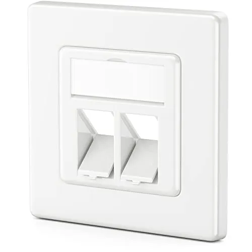 deleyCON 1x 2 Port LAN Anschlussdose Datendose Unterputzdose für Keystone Module 45° Gewinkelter Auslass für Keystone Module mit z.B. RJ45 Koaxial F-Stecker RJ-11 Cinch Klinke Toslink PS2