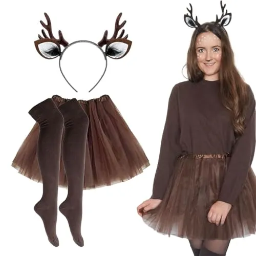 Goldschmidt REH Set Tüllrock Overknees und Geweih Accessoires Tutu - Kostüme für Kinder, perfektes Set für kreative Verkleidungen und unvergessliche Faschingspartys!