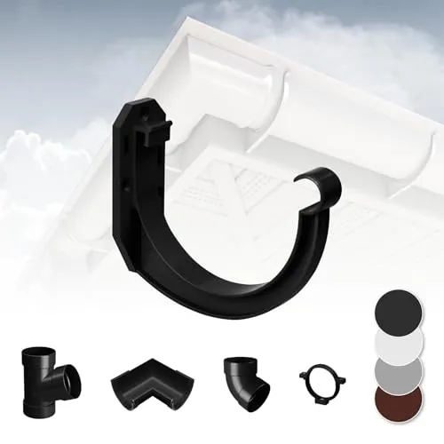 RAINWAY S Regenrinnen System (Rinnenhalter anthrazit) - PVC-U Kunststoff in 4 Farben, für Dachflächen < 100m² empfohlen, Wandhalterung Haken Halterung