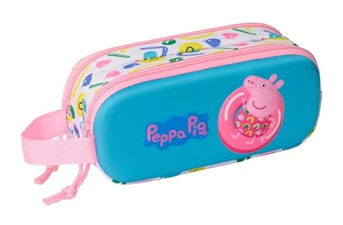 safta Peppa Pig 3D-Federmäppchen für Kinder, ideal für Kinder im Schulalter, bequem und vielseitig, Qualität und Widerstandsfähigkeit, 21 x 6 x 8 cm, Weiß/Rosa/Blau, Mediano, Lässig