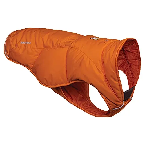 RUFFWEAR Quinzee Jacket - Isolierter Wintermantel für Hunde, XX-Small, Campfire Orange - Winterjacke für Hunde: isoliert, wetterbeständig und packbar für Abenteuer; reflektierende Akzente sorgen für Sichtbarkeit bei Dunkelheit.