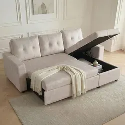 Riess-Ambiente Ecksofa APARTMENT 205cm champagner beige Samt - Stilvolles 3-Sitzer Schlafsofa in edlem champagner-beigem Samt. Mit praktischer Bettfunktion und Stauraum. Perfekt für entspannte Abende und spontane Übernachtungen. Rundum bezogen für flexible Platzierung im Raum.