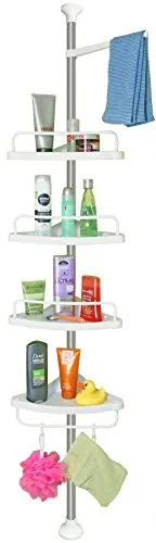 stardis Teleskop Eckregal Edelstahl rostfrei mit 4 Ablagen Duschregal Teleskopregal für Dusche Bad Duschablage höhenverstellbar von 120-300 cm weiß