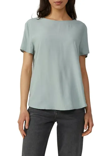 QS Kurzarmbluse mit All-Over Print in Grün - Größe 38 - Bluse in casual Optik, aus 100% atmungsaktiver Viskose, pflegeleicht und mit stylischem All-Over Print, ideal für lässige Outfits.