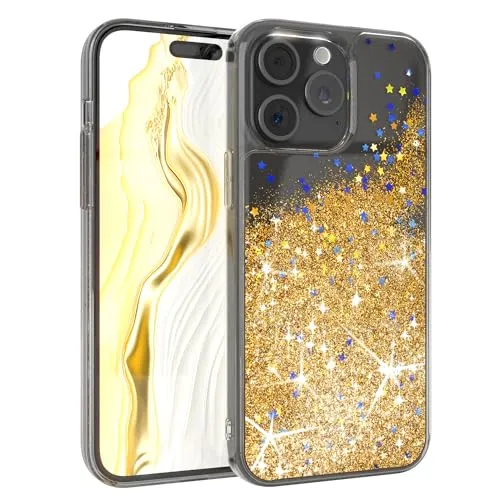EAZY CASE - Glitzer Hülle - kompatibel mit iPhone 15 Pro Max Handyhülle für iPhone 15 Pro Max Hülle Silikon leichtes Shiny Cover stoßfestes Phone Case als Fallschutz in Klar Transparent/Gold