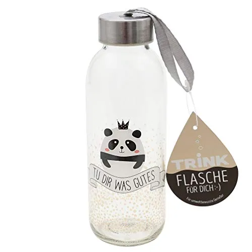 Dekohelden24 ***Trinkflasche aus Glas für umweltbewusste Genießer, Fassungsvermögen 400 ml, H/Ø 19 x 6,5 cm, Motiv: Tu dir was Gutes