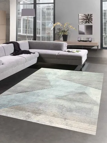 Carpetia Teppich Wohnzimmer modernes gestreiftes Muster grün blau grau - pflegeleicht, rechteckig, Höhe: 13 mm