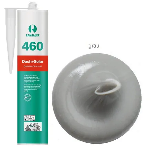 Ramsauer Dichtstoff Ramsauer 460 Dach und Solar Silikon Dichtstoff 310ml Kartusche grau, gebrauchsfertig, Auch geeignet für Solarverglasungen.
